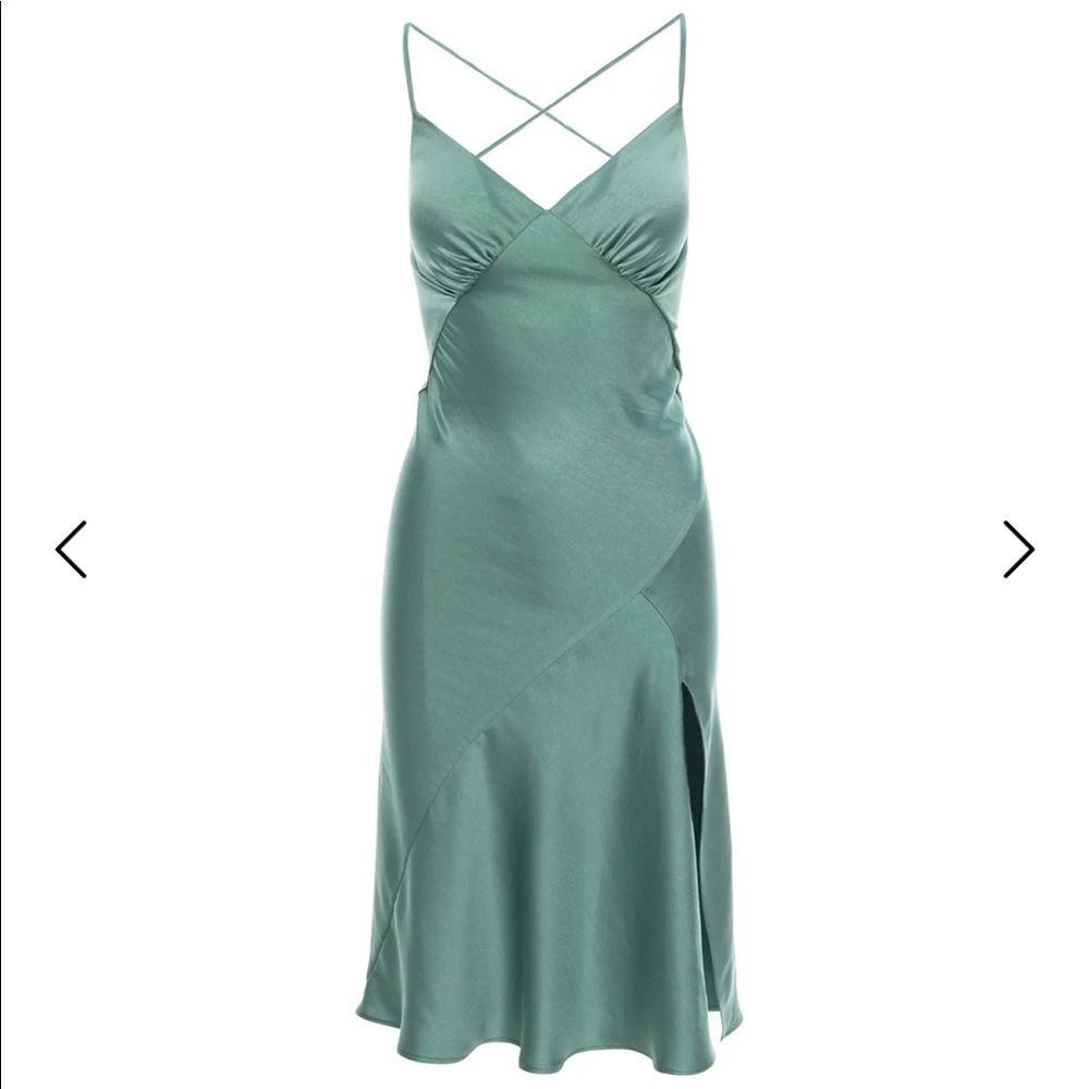 Roserry SEVILLE SATIN MIDI DRESS IN OCEAN BLUE GREEN M/L